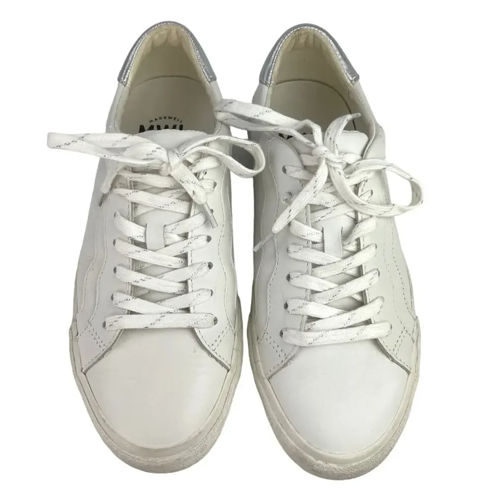 Madewell White Silver Leather Lace Up Sidewalk Low Top Casual Sneakers Size 7.5M